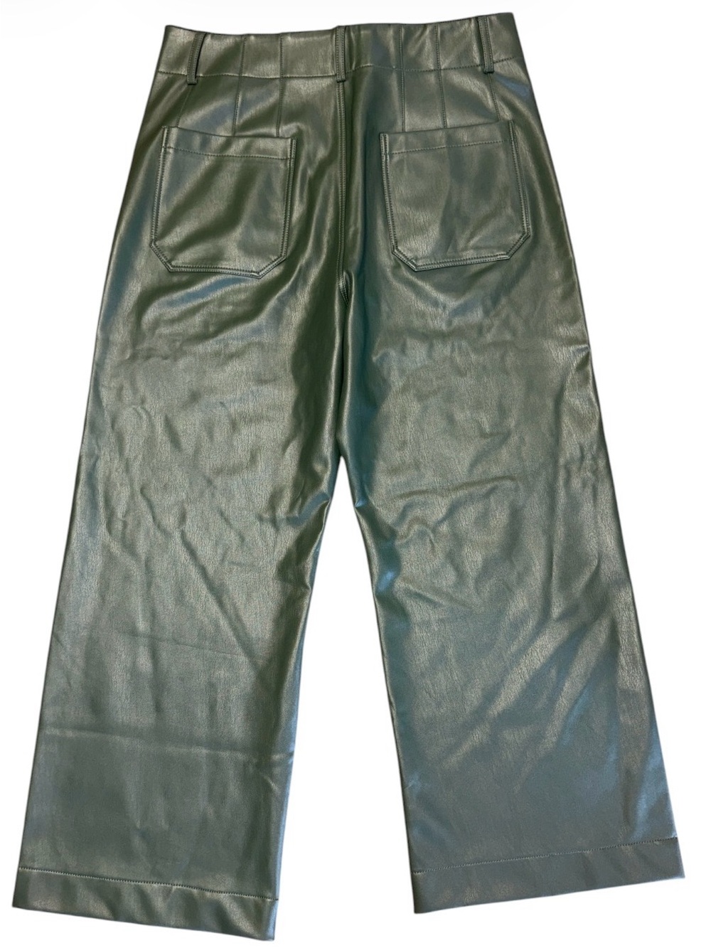 Anthropologie Maeve The Colette Faux Viscose Leather Wide-Leg Pants Green Sz 32 - Picture 3 of 9